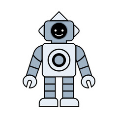 Happy funny cartoon childish robot line icons. Machine technology cyborg. Futuristic humanoid character mascot. Science robotic, Android friendly character, robotic technology vector illustration