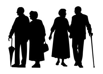 Vector illustration. Silhouette on a white background grandparents couple.