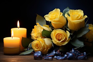 Obraz premium Honoring Memorial Day. Illuminating the Spirit with Blue and Yellow Candle Tributes