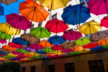 colorful umbrellas at the street