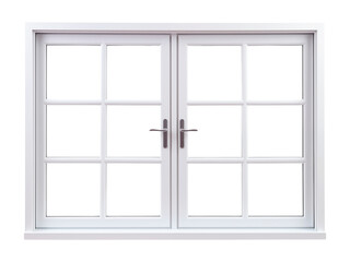 Rectangular, square window with a white frame. Large elegant white window. Isolated on a transparent background.