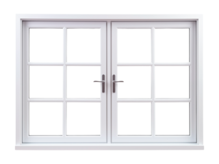 Rectangular, square window with a white frame. Large elegant white window. Isolated on a transparent background.