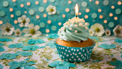 cupcake, boy, happy, birthday, Geschenk, karte, neu, türkis, entwerfen, gestalten, copy space - obrazy, fototapety, plakaty