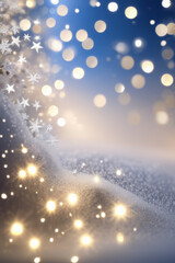 Snowy realistic background with bokeh, winter holiday concept.