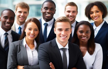 Smiling Group Of Ethnically Diverse Businessmen And Businesswomen. Generative AI