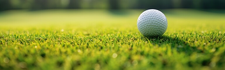 Golf Ball on Green Background, Banner and Copy Space. Generative AI
