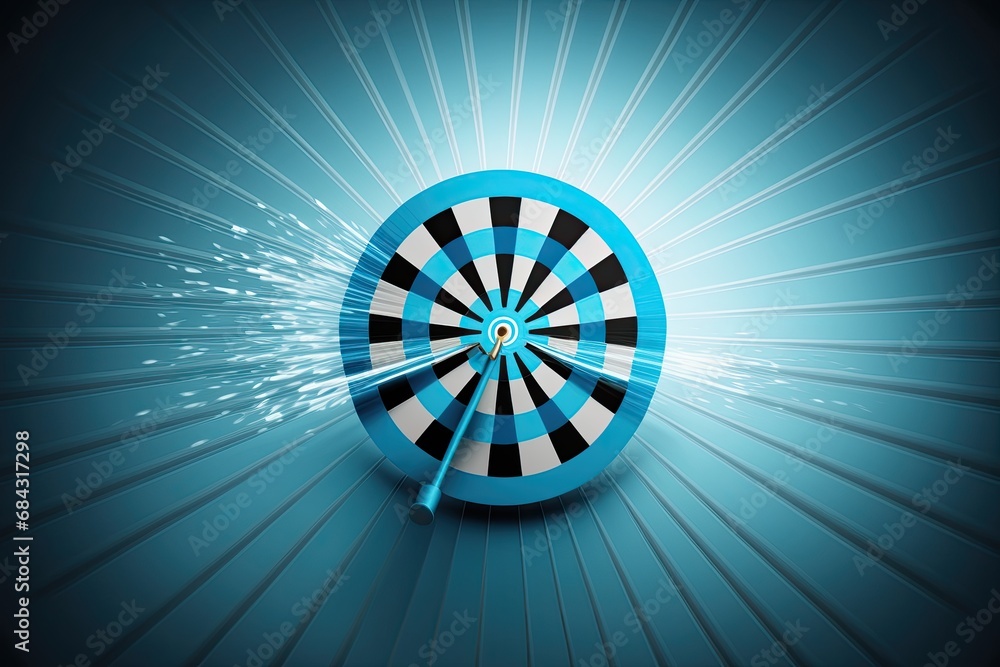 Poster dartboard with dart on a blue background