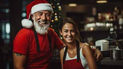 happy father with teenage daughter smiling hugging in Christmas eve, happy Christmas family time, generative Ai, 