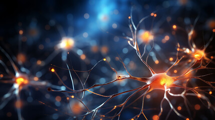 Connectivity between cerebral neurons. Brain activities. Cortex layers. Nervous stimuli. - obrazy, fototapety, plakaty