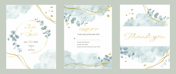 Fototapeta na wymiar Watercolor floral background, template layout design for invite card. Hand drawn illustration.
