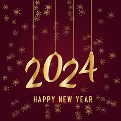 Happy new year 2024, Gold design template for happy new year 2024 isolation banner, Luxury happy new year card, Vector.