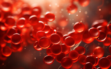 Ruby-hued cells circulating within the human system. An excess of blood cells. Wafting unrestrained. Inside the human structure. Life biology, microbial analysis, internal anatomy.