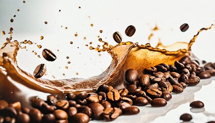 wave of coffee splashing with beans