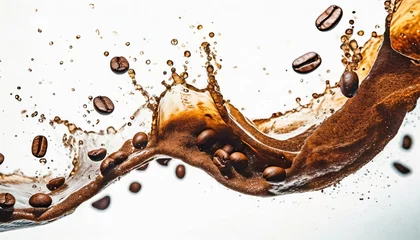 Schilderijen op glas wave of coffee splashing with beans © Marko