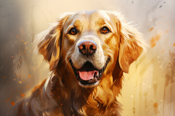 watercolor drawing of a golden retriever dog. Beautiful portrait of a pet