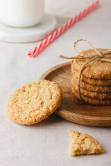 Oatmeal cookies on a wooden plate