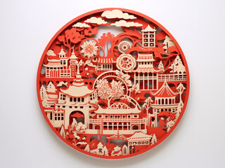Paper cut craft quilling multidimensional Chinese style with temple