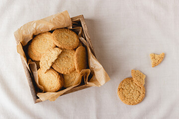 Oatmeal cookies on a wooden crate