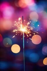 Single sparkler light with bokeh colorful background