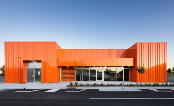 Modern architecture of warehouse office building, orange