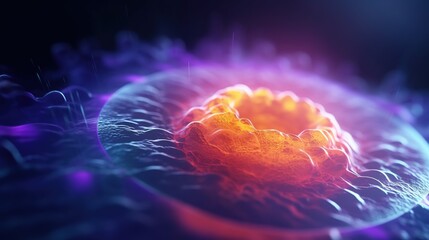 A biological luminous cell takes over the space. Conceptual medical or scientific illustration. Design for banner, poster, cover, brochure or presentation. - obrazy, fototapety, plakaty