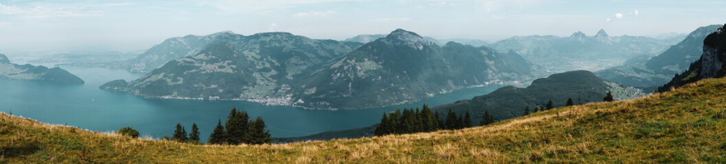Fototapeta na wymiar Panoramic view of Lake Lucerne in Switzerland.