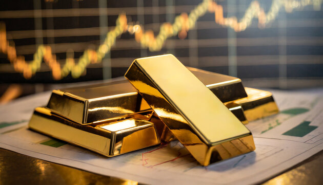 Gold price throughout stock Gold bars placed on top of stocks and stock charts