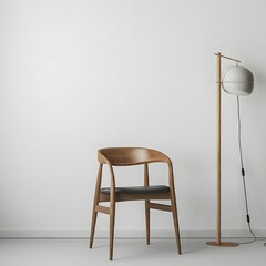Fototapeta na wymiar Scandinavian living room 3d render of a wooden chair in a minimalist white background