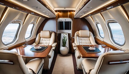  Luxurious interior of a private jet, Premium Business Class - Powered by Adobe
