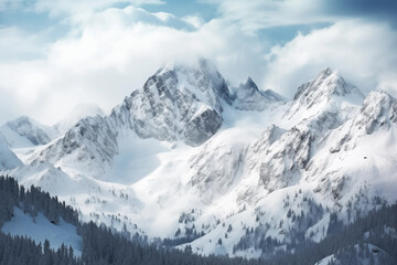 Fototapeta na wymiar Snowy Winter Mountain Peaks