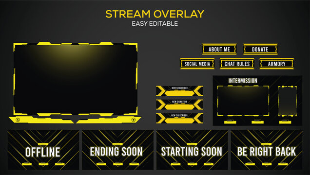 Yellow and black abstract gradient Stream Gaming facecam overlay, panel, alerts, background element design