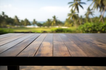 Black Wooden Table with Tropical Beach Background - Perfect Display or Montage for Your Products