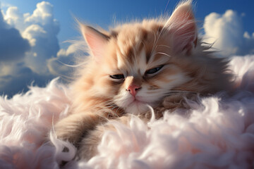 Adorable feline or cat enjoying the comfort of a soft fluffy carpet. Ai generated