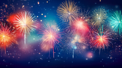 Fototapeta na wymiar Colorful firework background for celebration happy new year and merry christmas