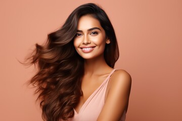 Naklejka premium Hair Care Perfection: Graceful Indian Model generative ai