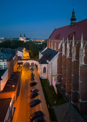 Aerial photo of gothic St Catherine church in Kazimierz district, Krakow, Poland