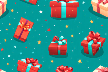 Seamless pattern with gift boxes and stars. illustration.