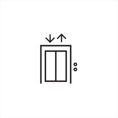 Elevator lift vector icon sign entrance building office, lift level exit logo on white background. flat line black thin lift for home hotel. lift up, escalator, down,upstairs arrow editable stroke