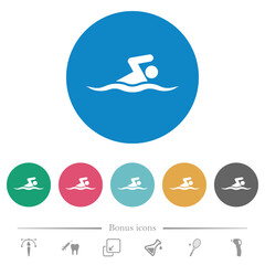 Swimming man flat round icons