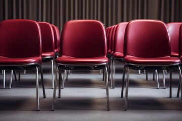 Rows of red chairs and armchairs, suitable for conferences, auditoriums, stadiums, or cinemas.