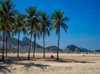 Copacabana beach with mountain Sugarloaf in background in Rio de Janeiro, Brazil. Copacabana beach...
