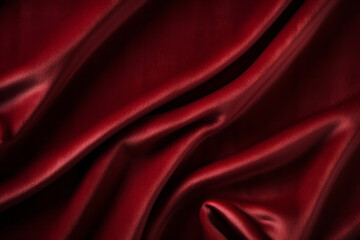 Fototapeta premium Elegant folds of a smooth deep red burgundy vinous satin velvet fabric with shadows and highlights background. Textile drapery concept