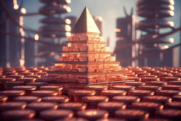 gold geodesic structures with a pyramid - obrazy, fototapety, plakaty