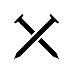 Crossed nails icon. Black silhouette. Front side view. Vector simple flat graphic illustration. Isolated object on a white background. Isolate.