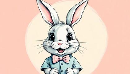 Fototapeta premium Cute happy easter bunny card with copy space