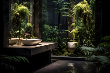 Obraz premium toilet basin urinal concrete small plants