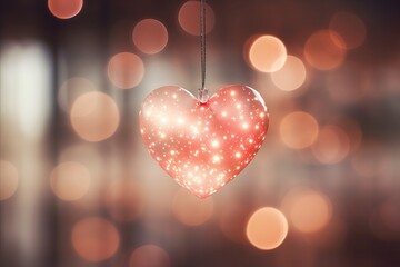 Fototapeta premium Luxurious Blurred Heart Shape Vector Bokeh Background for Valentines Day Greetings