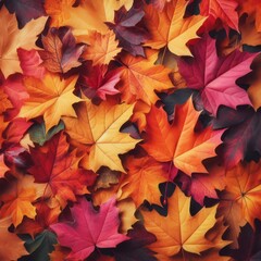 Naklejka na ściany i meble Autumn multi-colored leaves as a background. Generative Ai