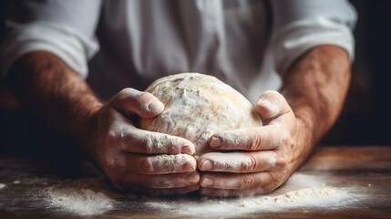 close up of a person kneading dough on a table