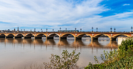 Stone bridge over the Garonne in Bordeaux, in Gironde, Nouvelle-Aquitaine, France